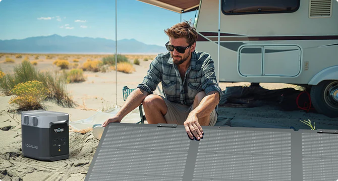 Panel EcoFlow con soporte ajustable para mejor ángulo solar