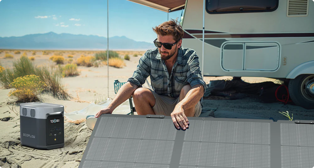 Soporte y guía solar integrada para ajustar el ángulo del panel EcoFlow 220 W