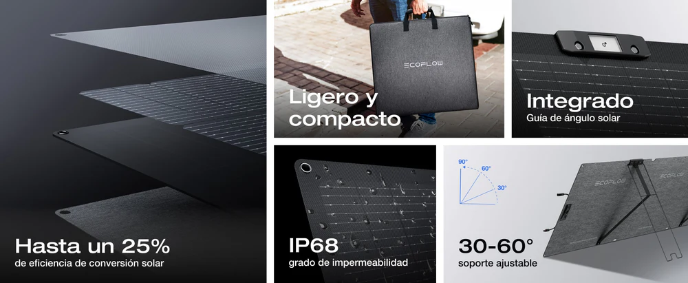 Panel solar EcoFlow 220 W con certificación IP68 resistente al agua y al polvo