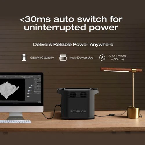 Transición automática a energía portátil en 30 ms con EcoFlow