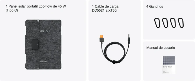 Accesorios incluidos en el panel solar EcoFlow.