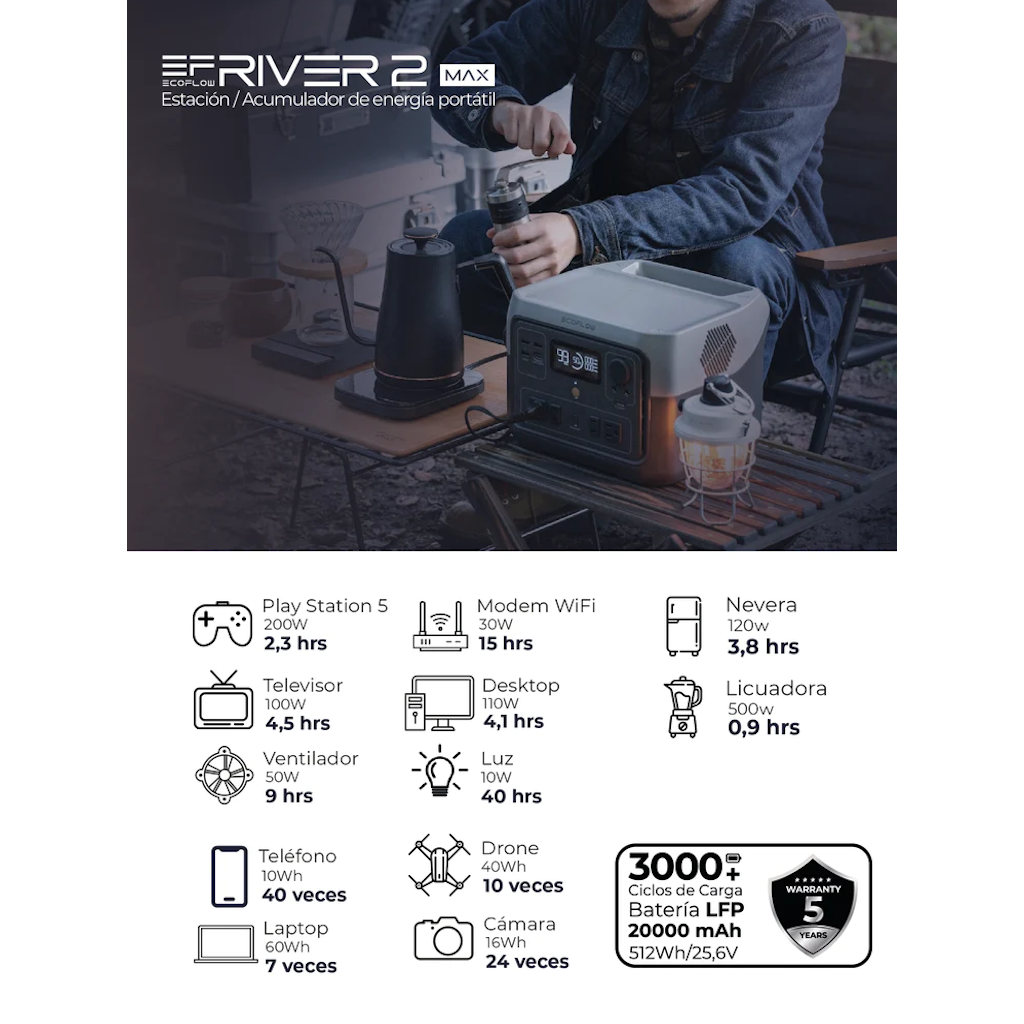 Kit Solar Portátil | EcoFlow River 2 MAX | 500 W + Panel Solar | 160 W - Imagen 6