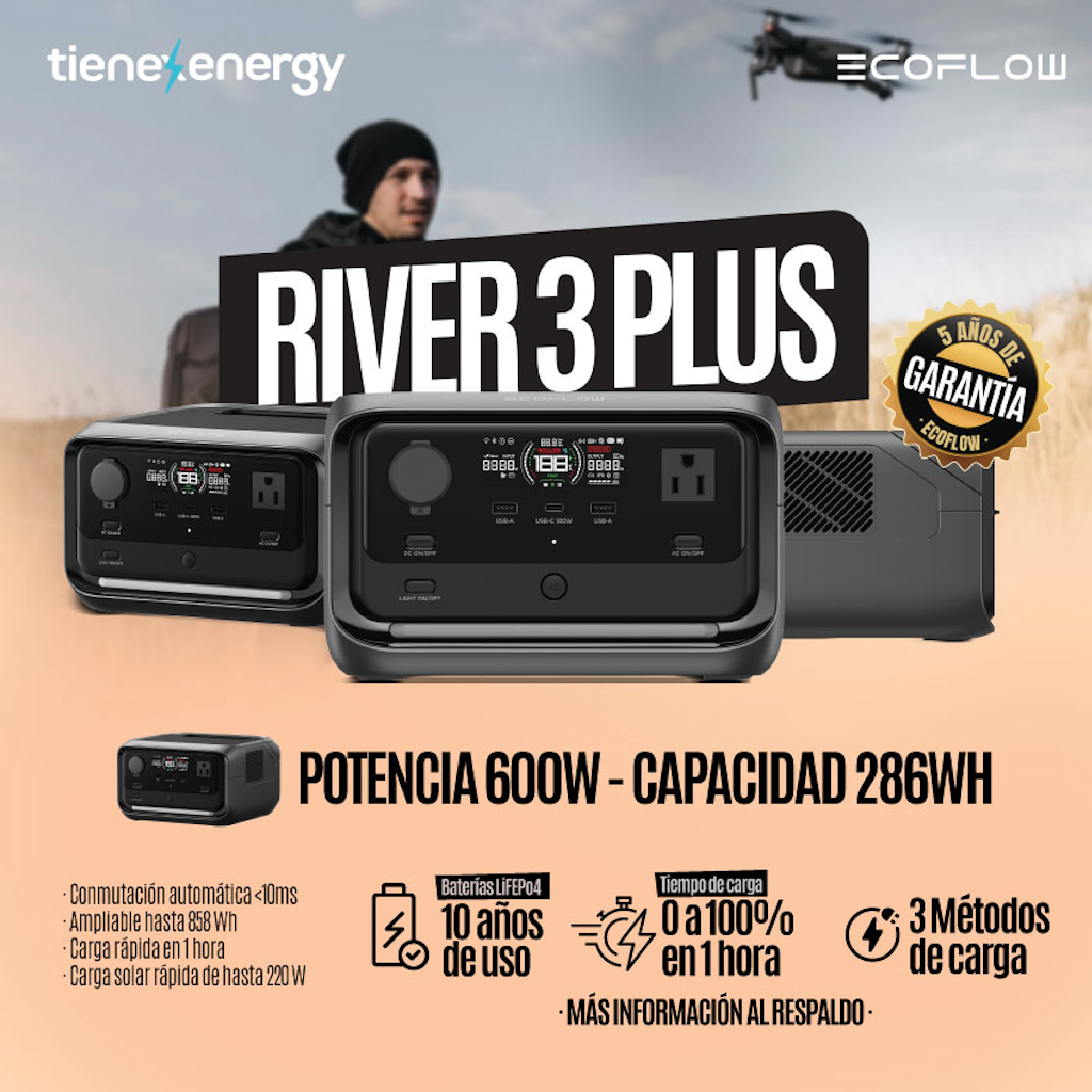 Kit Solar Portátil EcoFlow RIVER 3 PLUS 600 W + Panel Solar 220 W