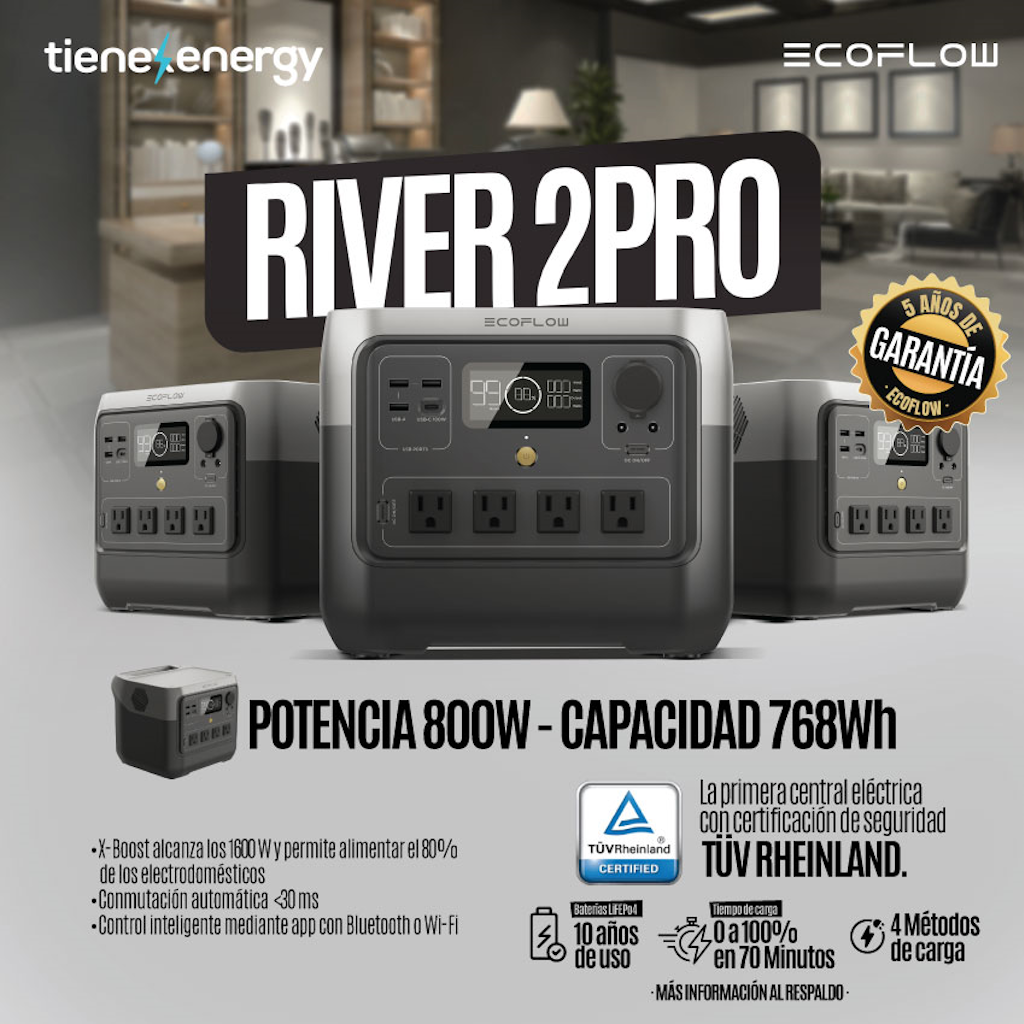 Kit Solar Portátil EcoFlow RIVER 2 PRO 800 W + Panel Solar 220 W Bifacial